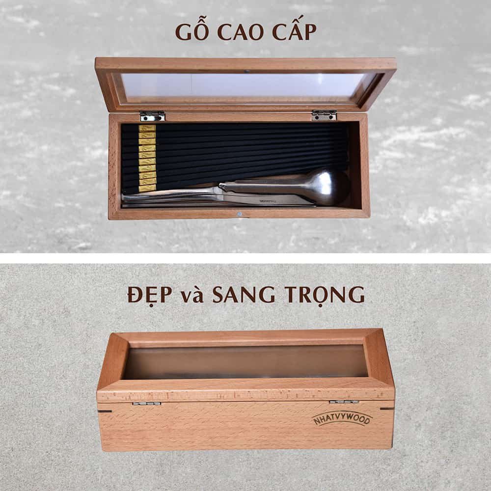 Hộp đựng đũa muỗng thìa có nắp đậy bằng gỗ Sồi cho nhà hàng khách sạn Nhatvywood NV5331
