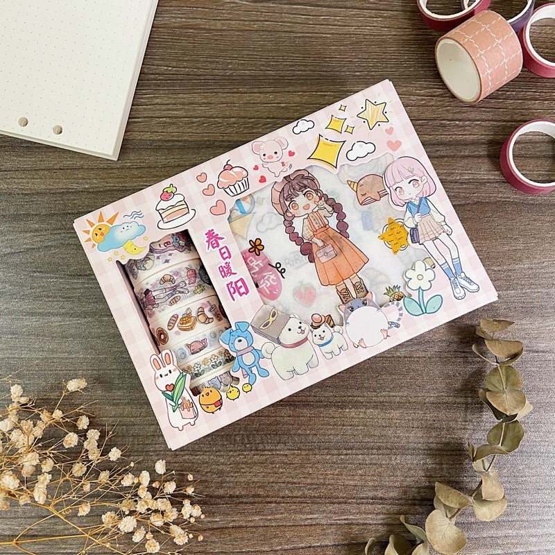 DUMEI Set 7 cuộn washi tape mohamm + 9 tấm sticker trang trí sổ ...