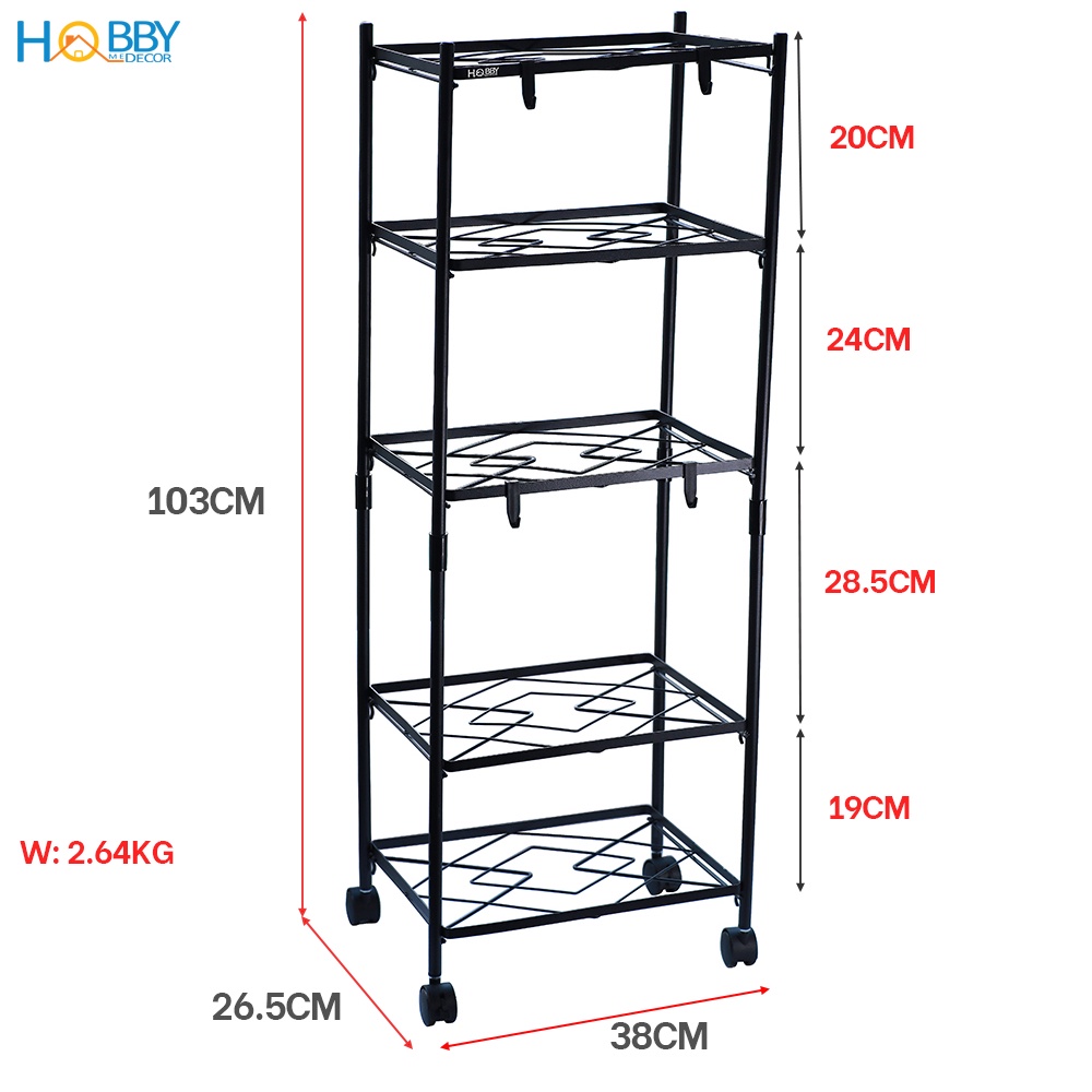 Kệ đựng xoang nồi dụng cụ nhà bếp 5 tầng Hobby Home Decor KB5T có bánh xe