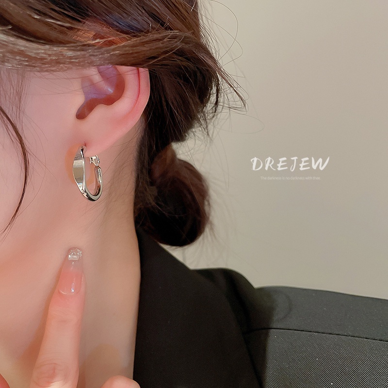 Ảnh DREJEW Khuyên tai kim loại hình tròn đơn giản phong cách thời trang 3