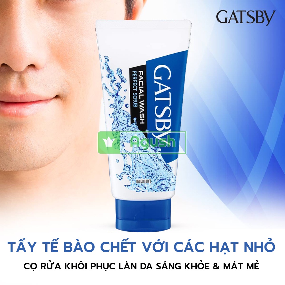 Sữa rửa mặt cho nam giới da dầu chính hãng Gatsby Facial Wash Perfect Scrub chai 130g sáng da tẩy tế bào da chết giá rẻ