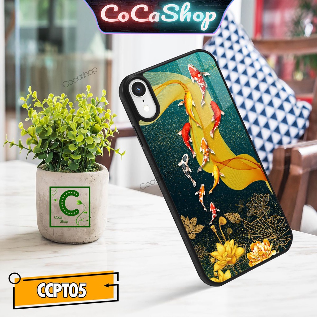 Ốp lưng iPhone mặt kính cường lực chống va đập - Cửa ngư quần hội - 6/6plus/6s/6splus/7/7plus/8/8plus/x/xr/xs/11/12/pro/