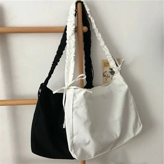 [FREESHIP] Túi tote đeo chéo dây rút có khóa & túi con - vải canvas, phong cách ULZZANG