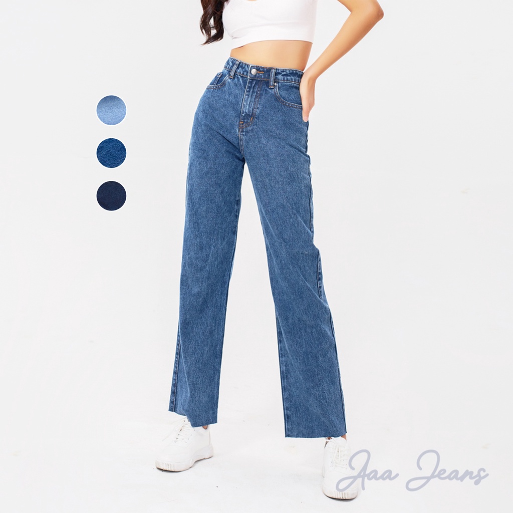 Quần jean nữ ống rộng lưng cao Aaa Jeans
