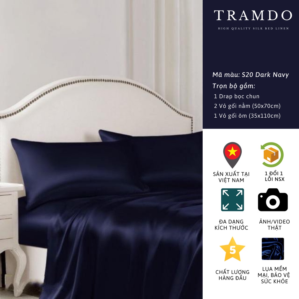 Ảnh Bộ Chăn Ga Gối Lụa Cao Cấp NITE9SILK TRAMDO BEDDING Màu Xanh Đen 2