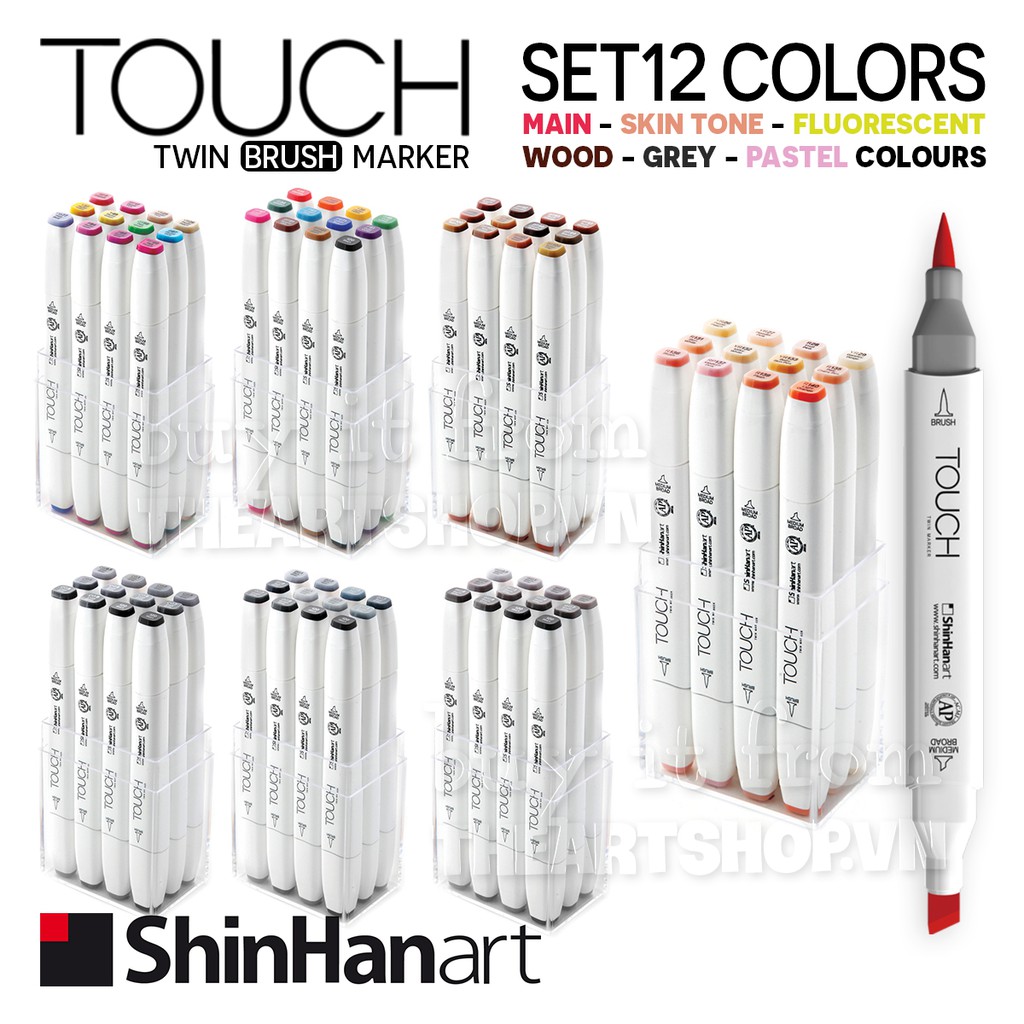 Bộ bút marker TOUCH TWIN BRUSH MARKER 12 màu ShinHan