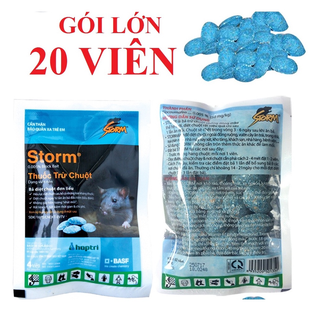 Thuốc diệt chuột Storm gói 20 viên có quy cách đóng gói như thế nào?
