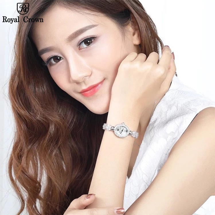 Đồng Hồ Nữ Chính Hãng Royal Crown 1516 Dây Kim Loại Đính Đá Chống Nước Chống Xước