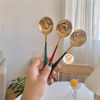 Thìa Inox Mạ Vàng Cán Dài Nhiều Mầu Sang Trọng Cam Homeware