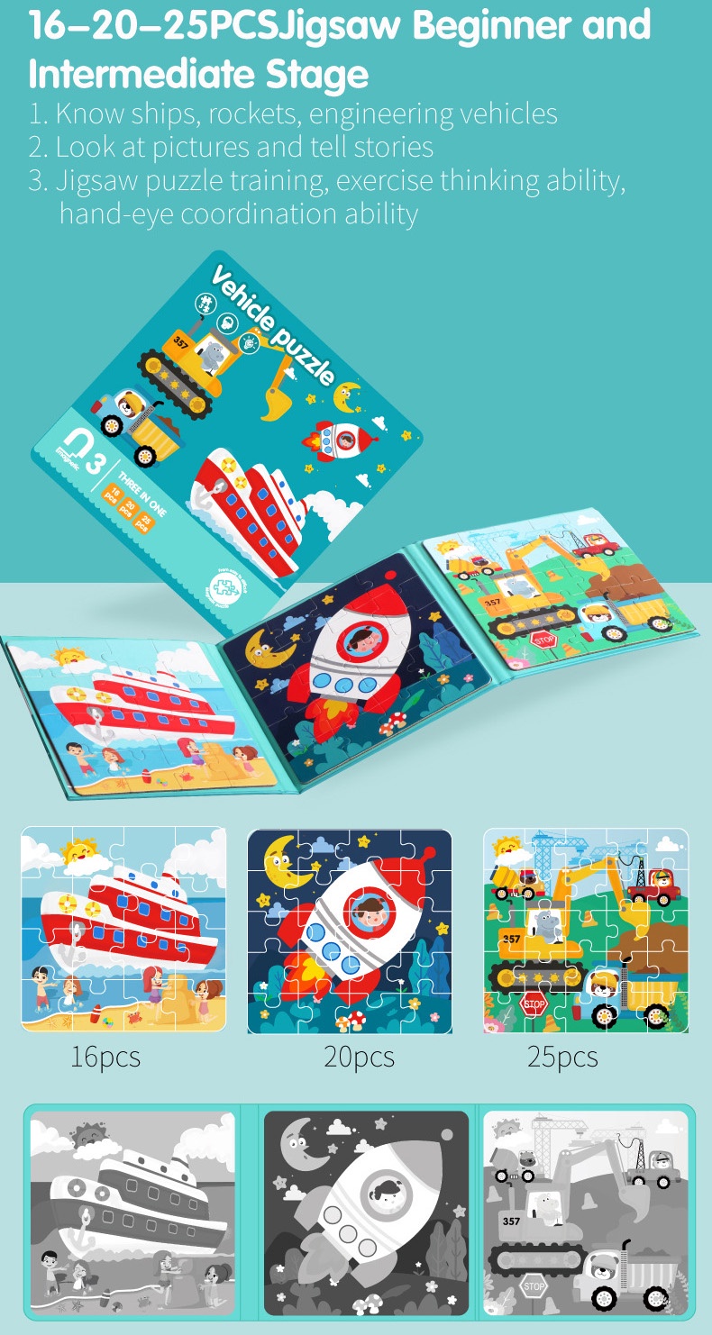 Mô tả Đồ chơi xếp hình S-kids, Bộ sách puzzle thông minh 3 hình cho bé với mảnh ghép nam châm. - 7