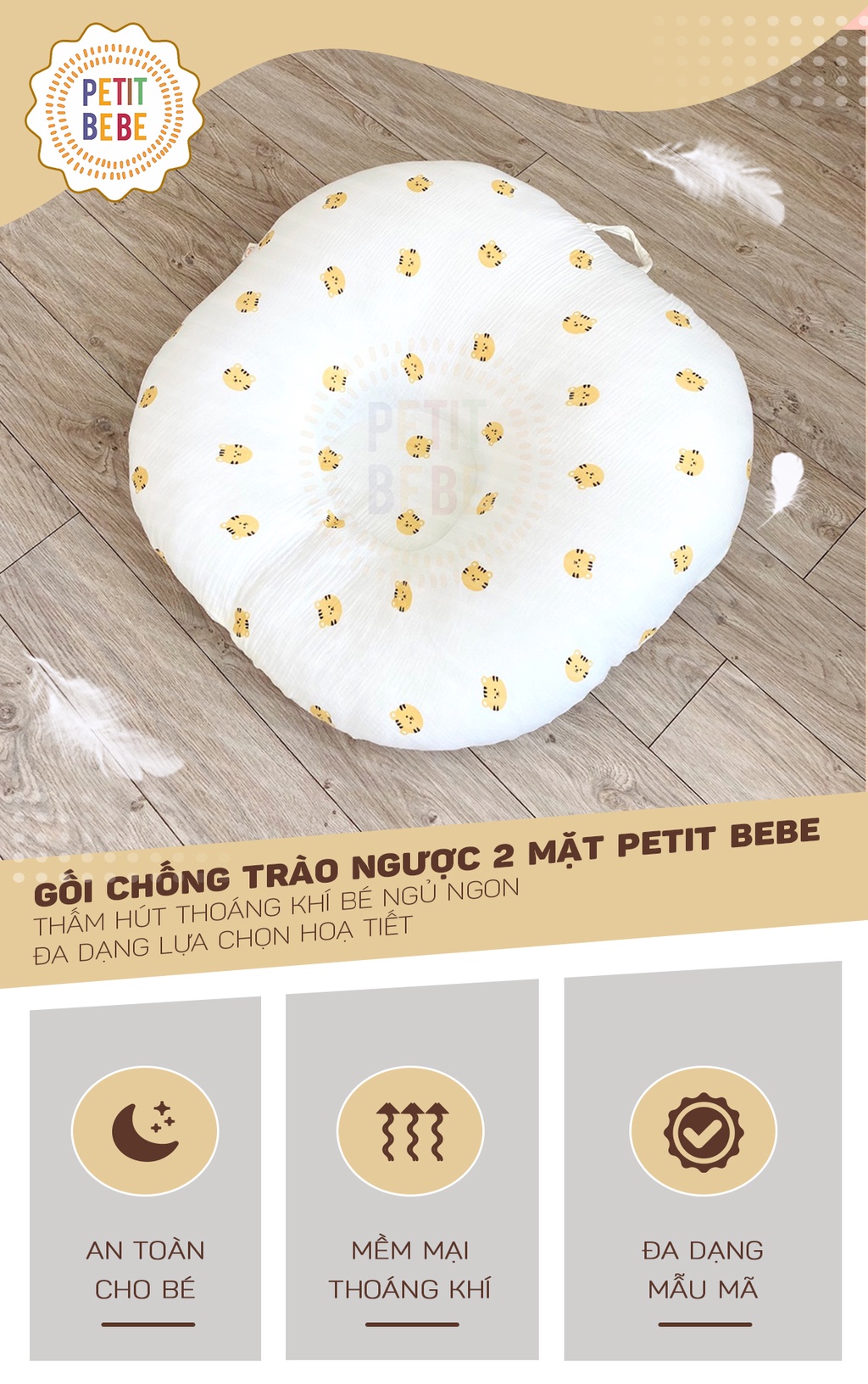 Mô tả Gối chống trào ngược cho bé Petit Bebe muslin thoáng mát an toàn cho trẻ sơ sinh nhiều họa tiết - 1