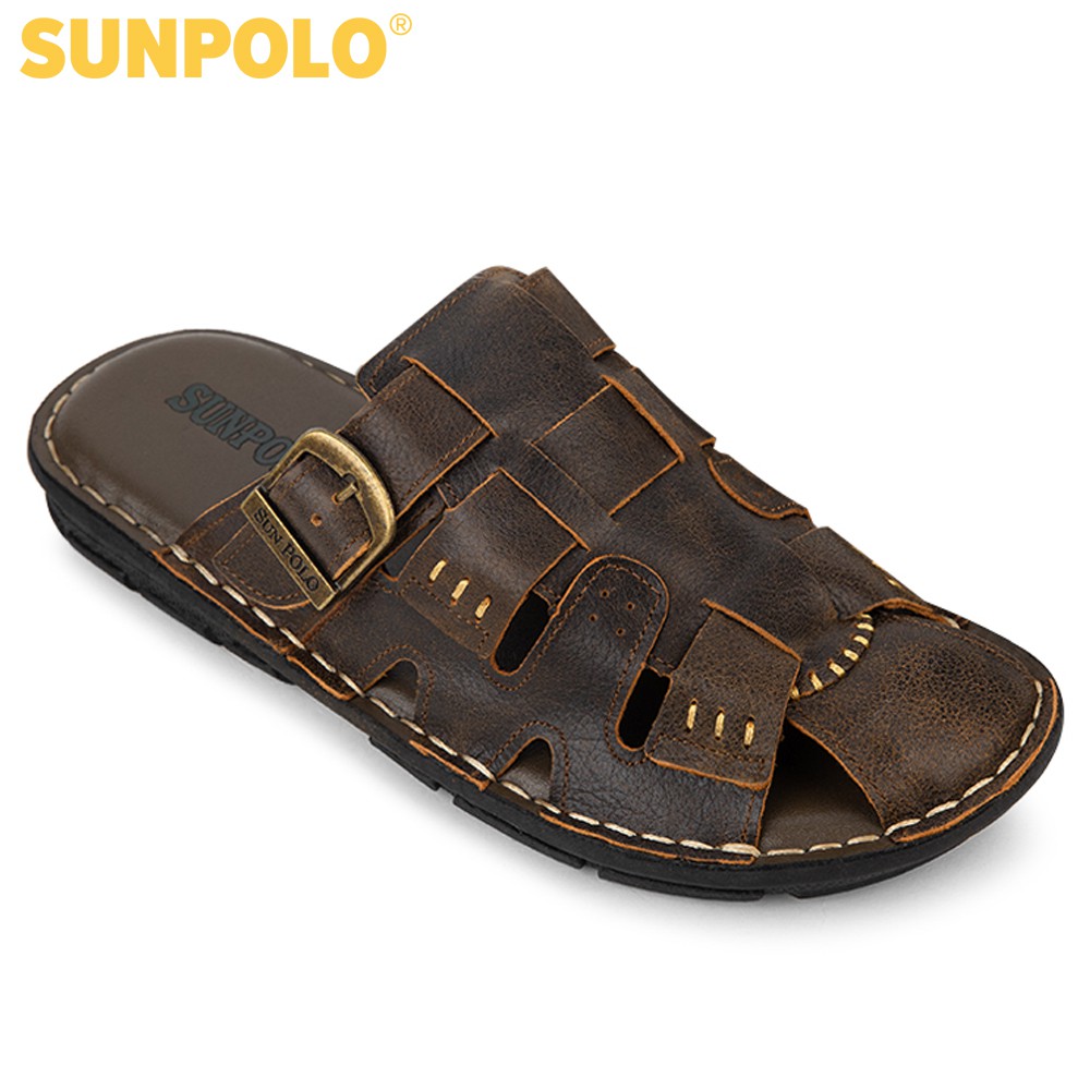 Ảnh Dép Nam Bít Mũi Da Bò SUNPOLO ABI011 Có Big size 44 45 4