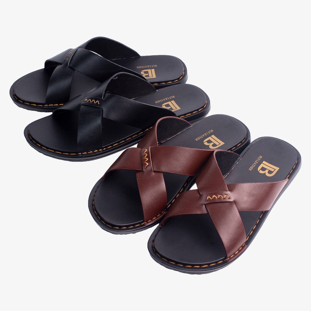 Ảnh Dép nam quai ngang da bò Nappa cao cấp Bụi Leather E103, đế đúc nguyên khối khâu viền thủ công đi êm chân, BH 12 Tháng 2