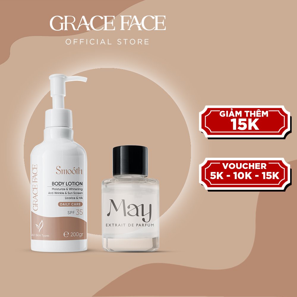 Combo TInh dầu nước hoa nữ Grace Face Extrait De Parfum 15ml và Sữa dưỡng thể trắng da Smooth Body Lotion 200ml