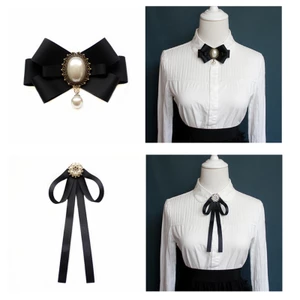 OXXGGKAO Giả Ngọc Trai Ruy Băng Thổ Cẩm Pin Tie Vintage Pre-Tied Cổ Trang Sức Nơ Áo Sơ Mi Cà Vạt Kẹp Cho Nữ G