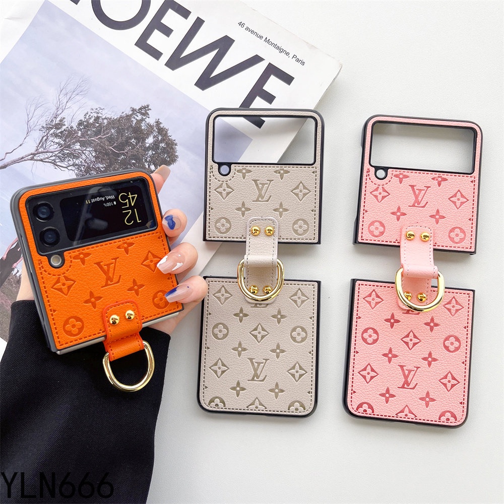Da PU Vintage Bảo Vệ Mặt Sau Gấp Ốp lưng Cho Samsung Galaxy Z Flip 1 2 3 4 5 6 7 Phong Cách Xu Hướng Vỏ Cứng Mờ Sang Trọng Có Giá Đỡ Nhẫn Cho Z Flip7