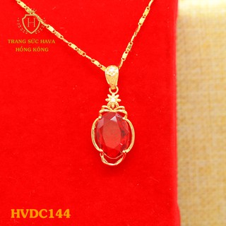 Dây Chuyền, Vòng Cổ Nữ Mặt Đính Đá Màu Đỏ Xi Mạ Vàng Non Cao Cấp - Trang Sức Hava Hong Kong
