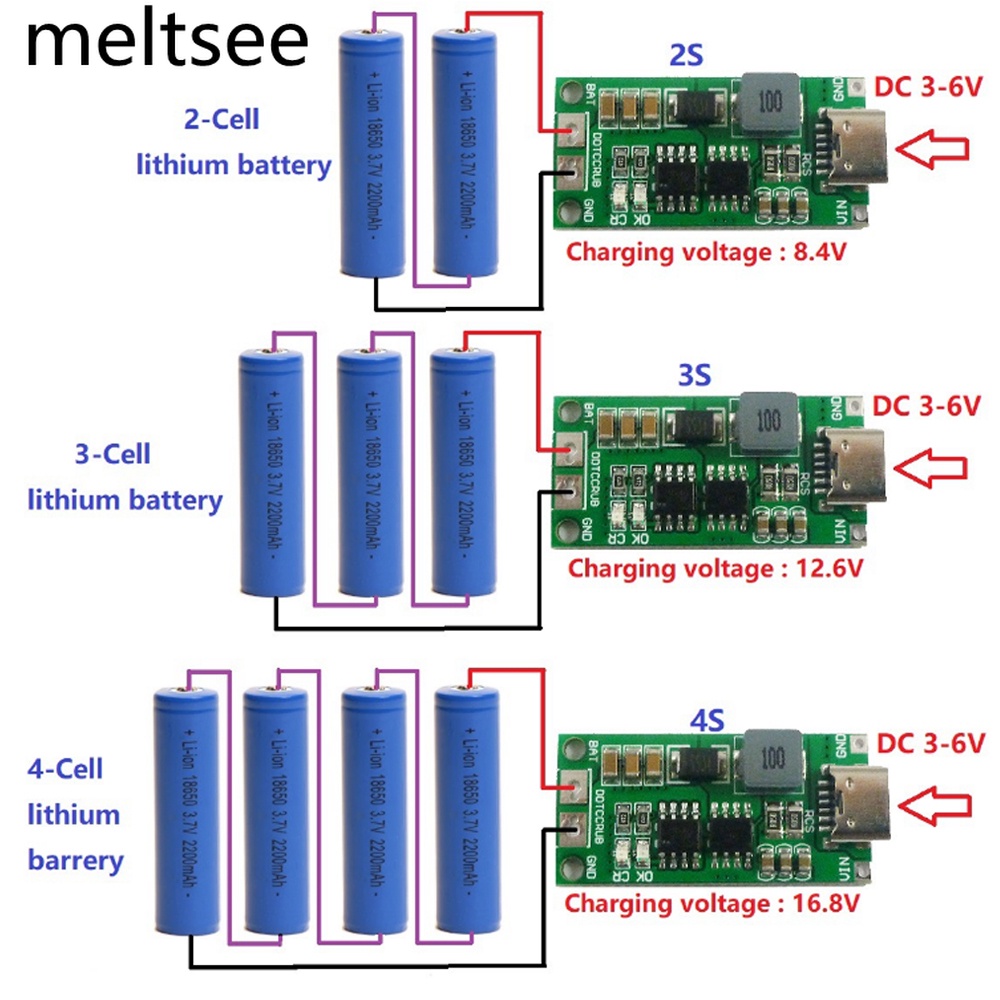Bộ Sạc Pin Li-Ion Từ 2S 3S 4S Type-C Sang 8.4V 12.6V 16.8V 18650 ...