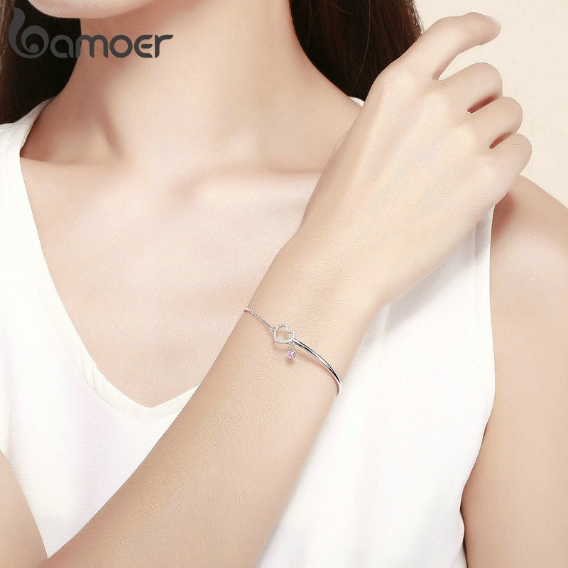 BAMOER Vòng Đeo Tay bạc 925 PhốI Zircon HìNh TráI Tim ThờI Trang Cho Nữ
