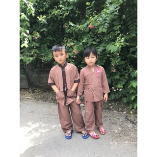 đồ lam đi chùa lãnh tụ phối , thời trang trẻ em, đồ bộ bé trai