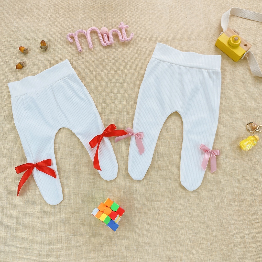 Quần tất trắng đính nơ hoặc trơn cho bé gái 0 - 12 tháng tuổi MINTSCLOSET Mints Closet - QR8610 - QR8614 - Q167