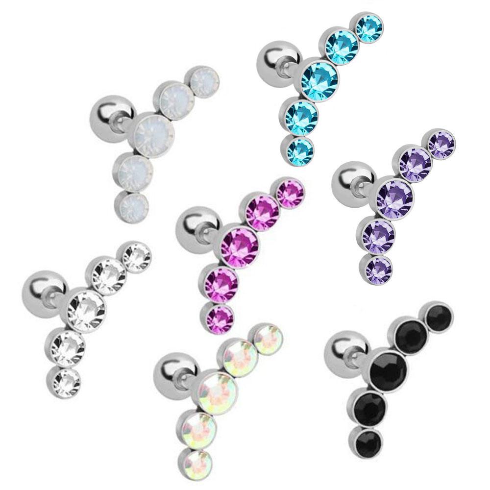 TRACEYILLOIAN 1 Chiếc Bông Tai Punk Rock Thép Không Gỉ Thanh Pha Lê Đá Quý Opal Trang Sức Cơ Thể