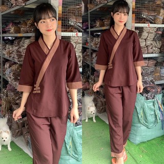 Đồ Lam Đi Chùa # Tim 3 Nút # Quần Áo Nữ # Đồ Bộ