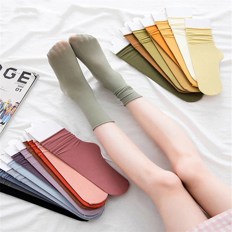 Vớ Nhung Cổ Cao Mỏng Mềm Thoáng Khí Màu Trơn Thời Trang Mùa Hè Cho Nữ