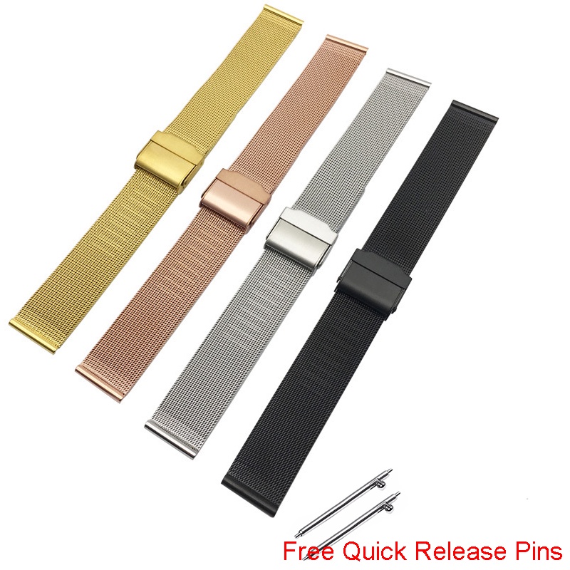 Dây Đeo Thay Thế Chất Liệu Thép Không Gỉ Dạng Lưới Thời Trang Cho 18/20/22mm 0.4