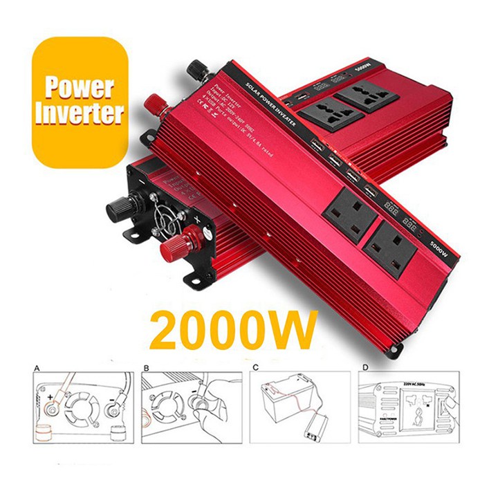 Kích điện 12v lên 220v CARMAER 2000W linh kiện chất lượng cao, ruột lõi đồng