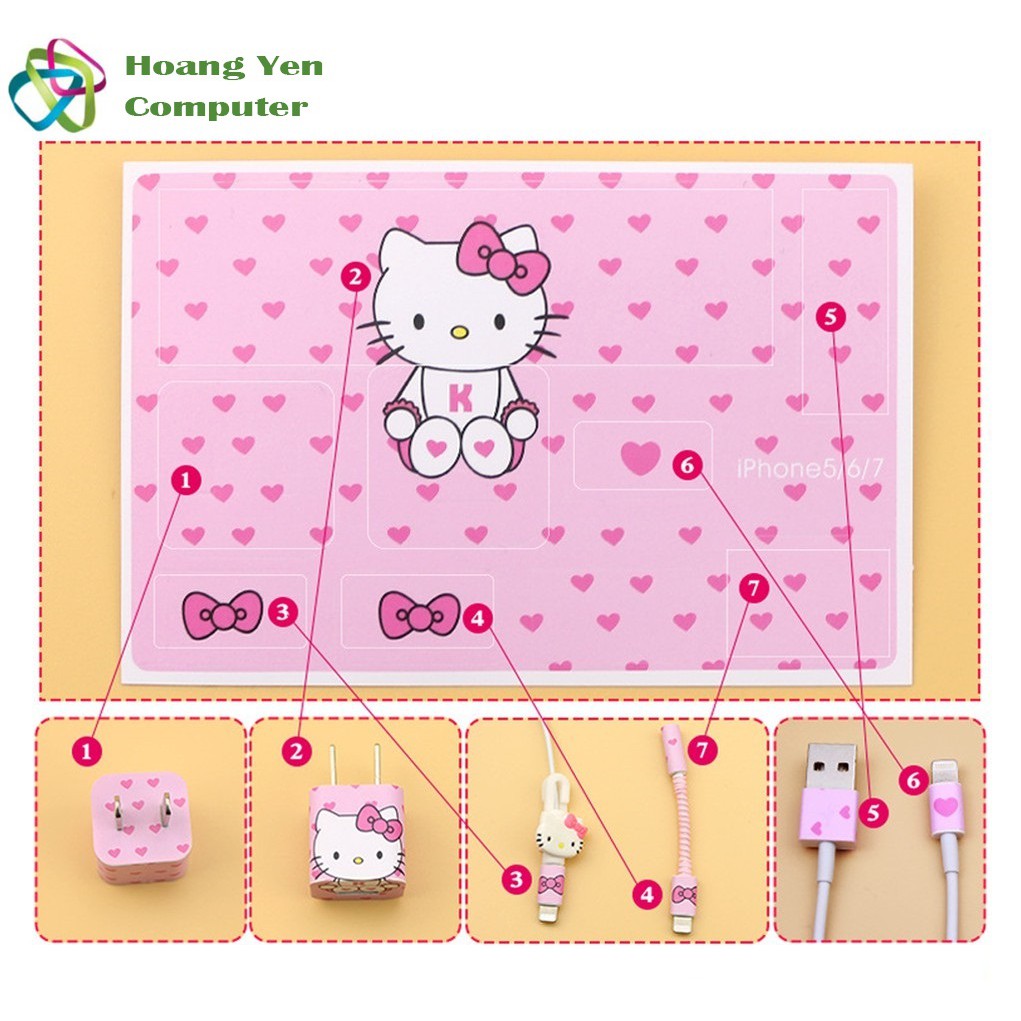 BỘ DECAL DÁN, DÂY QUẤN, NÚT BẢO VỆ CÁP SẠC TAI NGHE 5 IN 1 (KHÔNG BAO GỒM TAI NGHE, CÁP SẠC) - Hoàng Yến Computer