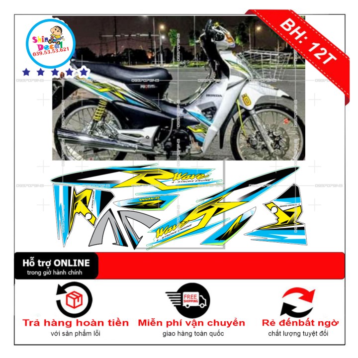 [SHIN DECAL] Tem xe wave chữ R 2016 trắng xanh | Shopee Việt Nam