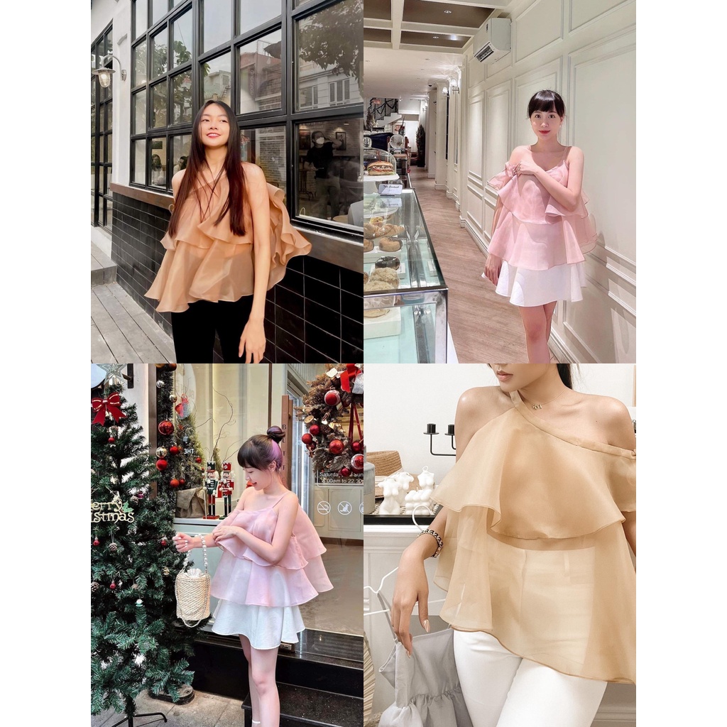 ÁO HAI DÂY CỘT CHẤT ORGANZA BỒNG BỀNH XINH XẮN - ANN TOP
