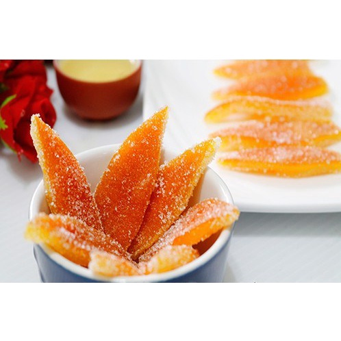 Mứt Vỏ Cam Sấy Dẻo Không Sử Dụng Chất Bảo Quản,  Phẩm Mầu. Không Hương Liệu, Không Đường Hóa Học