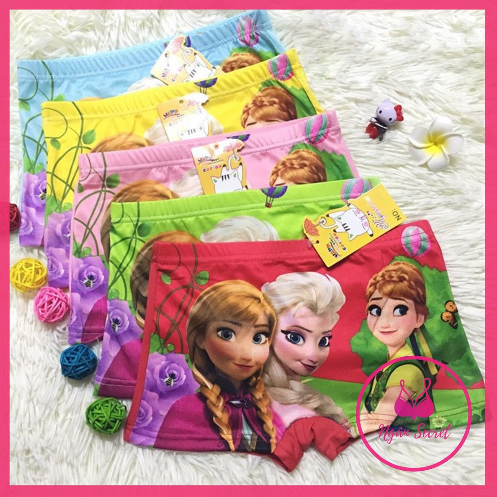 Combo 10 quần lót đùi bé gái 3D  Elsa, thun co giãn 4 chiều, mềm mại thoáng mát nhiều size