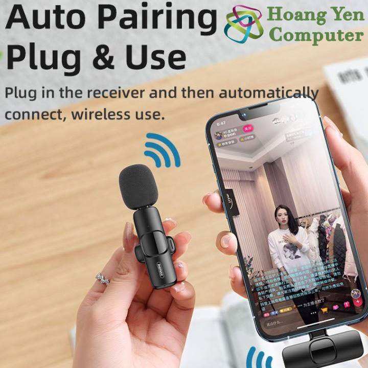 Micro LiveStream Không Dây Remax K02 ( 1 Micro, 1 Kết Nối Cổng Type C hoặc Lightnig) - Bh 12 Tháng - Hoangyencomputer