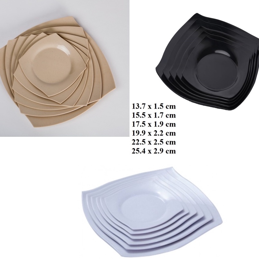 Dĩa vuông đựng cơm sườn,rau củ nhựa Melamine màu đen/nâu/trắng nhiều ...