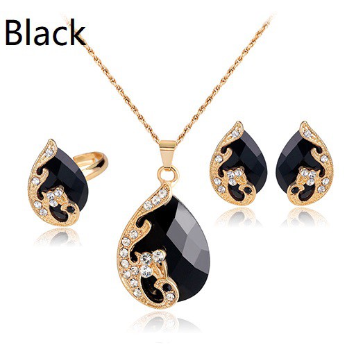 Nữ Kim Cương Giả Mặt Dây Chuyền Vòng Cổ Bông Tai Nhẫn Tiệc Cưới Bộ Trang Sức M07