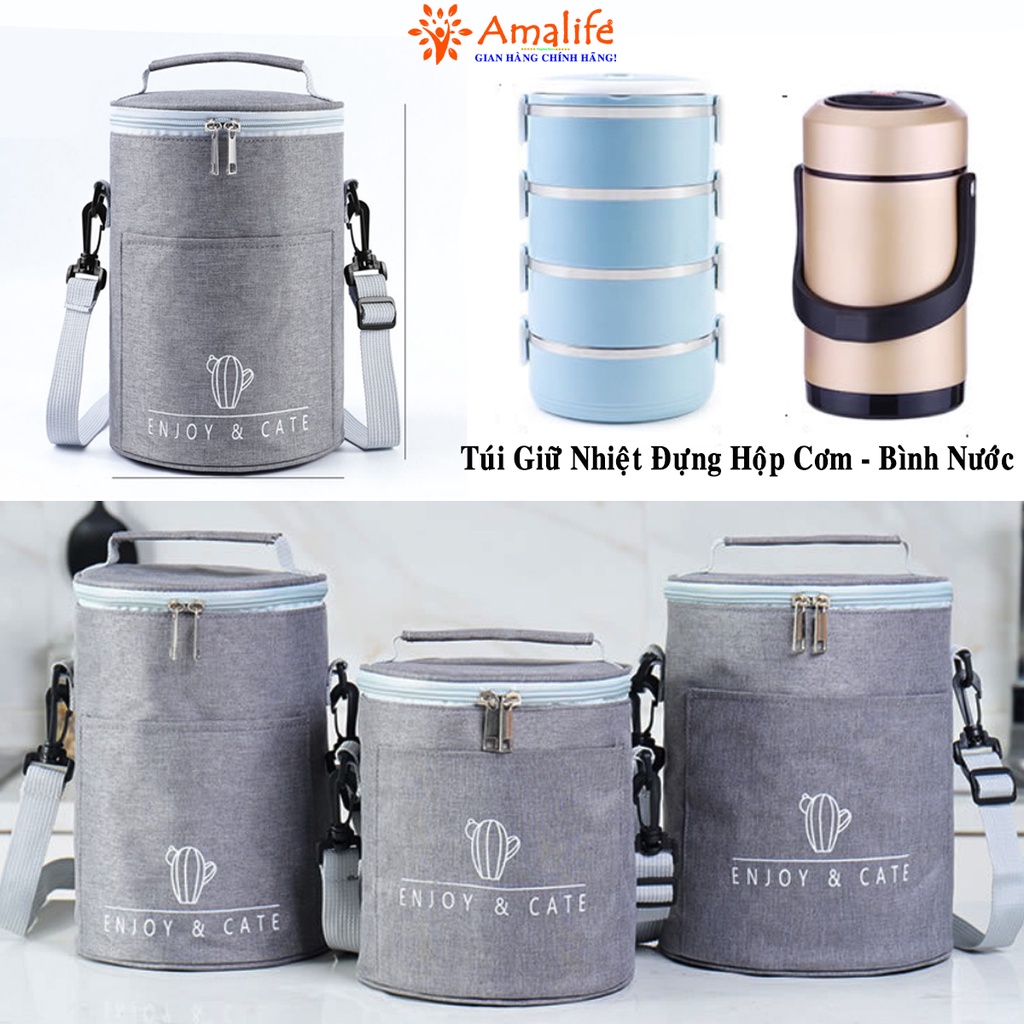 Ảnh Túi Giữ Nhiệt 3 Lớp Cho Hợp Cơm Văn Phòng Màu Xám Be Siêu Dày Chống Thấm Nươc Cao Cấp Chính Hãng Amalife 1