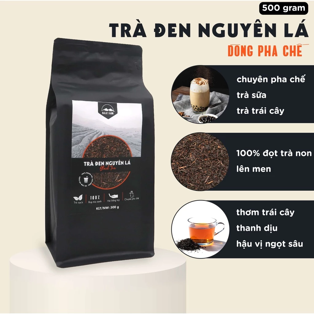 Trà Đen Nguyên Lá DalatFarm - Túi 500g (Dòng chuyên pha chế)