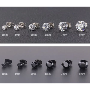 Bông tai nam nữ unisex inox đá tròn trắng đen chuôi đẩy không gỉ BY ACCESSORIES