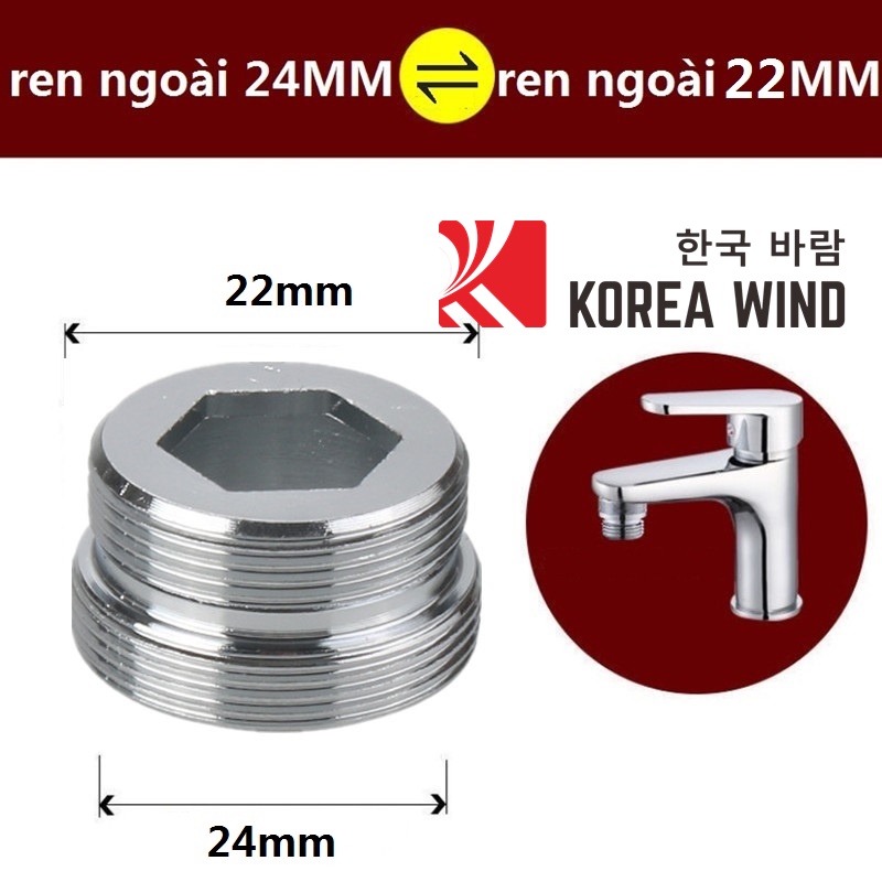 Phụ kiện đầu nối đầu phun vòi rửa chén, đầu nối vòi nước, đầu chuyển ren ngoài 22mm