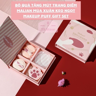 Bộ quà tặng mút trang điểm đánh phấn nền, phấn phủ và cushion 4 món Malian chủ đề mùa xuân hồng