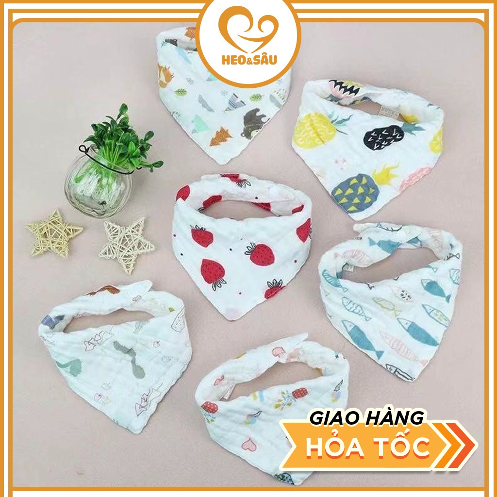 Khăn Quàng Cổ Cho Bé - Khăn Yếm Tam Giác - Khăn Xô 6 Lớp (có 2 cúc chỉnh)