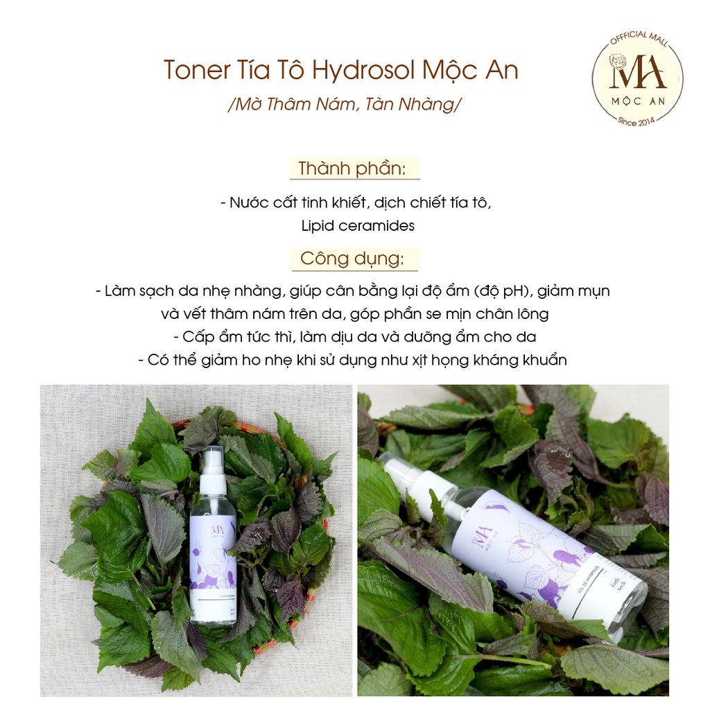 Ảnh Toner Tía Tô Hydrosol Mờ Thâm Nám, Tàn Nhàng - Mộc An 100ml 3