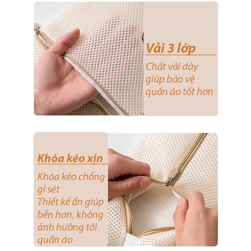 Túi Lưới Giặt Đồ 3 Lớp Dày Cao Cấp - Túi Giặt Bảo Vệ Quần Áo, Đồ Lót, Tất Vớ