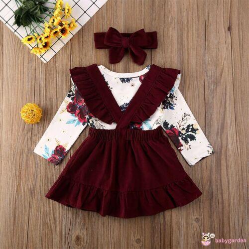Bộ áo liền quần tay dài cổ tròn + chân váy xòe màu trơn + băng đô thời trang cho bé gái