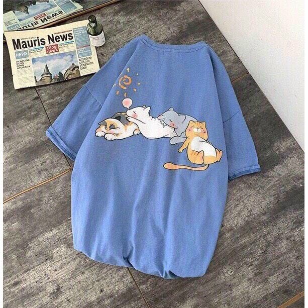 Áo thun unisex tay lỡ dáng rộng - con mèo lười biếng