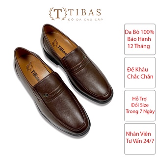 Giày Lười Da Nam Trung Niên Da Bò Nguyên Tấm TIBAS, Giày Da Nam Cao Cấp Có Hộp Làm Quà Tặng. 8910