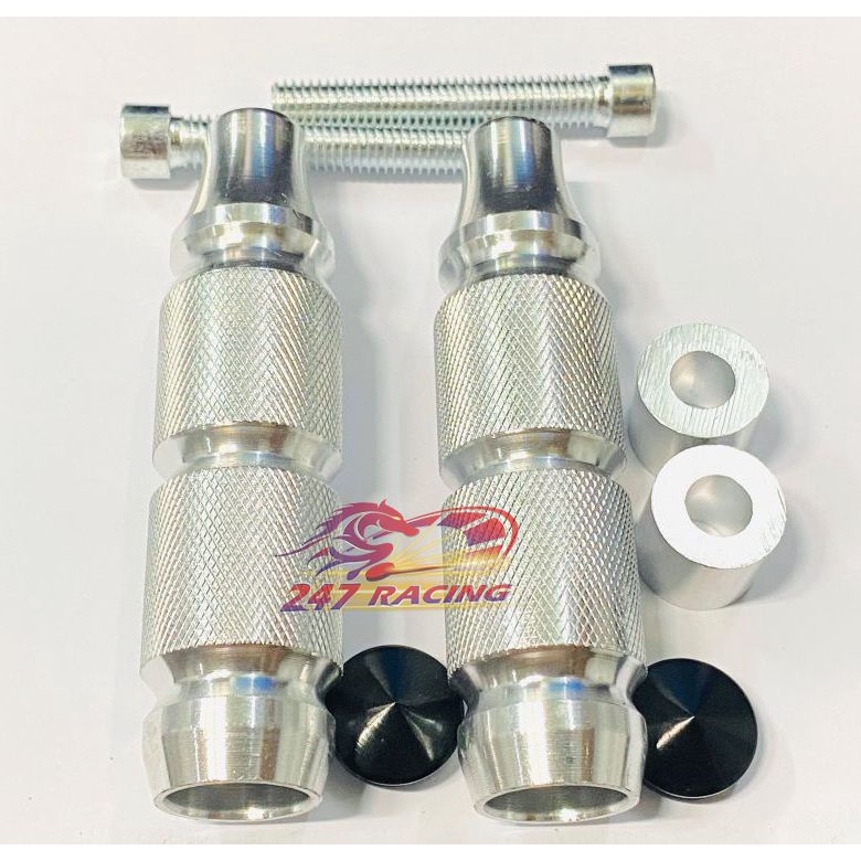 Gù Chống Đổ CNC Đầu Cao Su gắn mọi loại Xe Máy (màu BẠC) 01